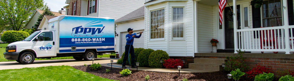 Image of Perfect Power Wash power washing a white sided house