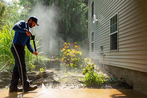 Power washing a patio