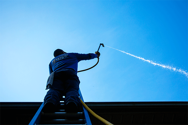 Perfect Power Wash technician performing a roof treatment
